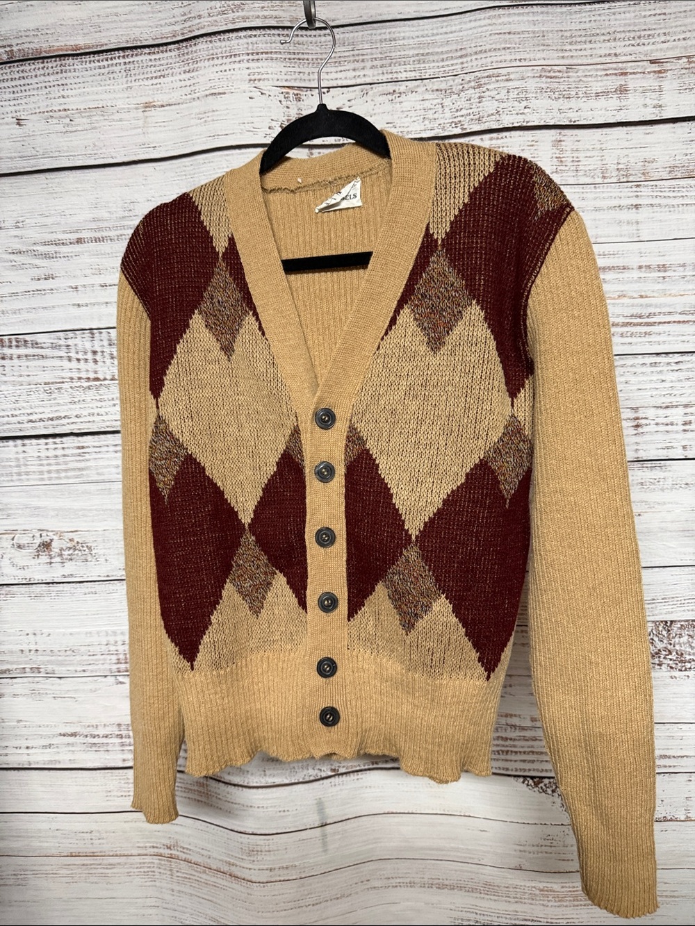 Vintage Gimbel's 60's Made in Italy Alpaca/Nylon Argyle Cardigan Sweater
